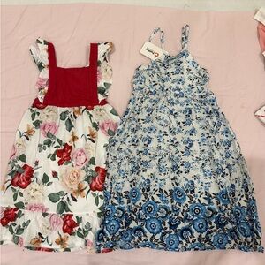 PatPat Red and Blue Floral Kids Dress Set